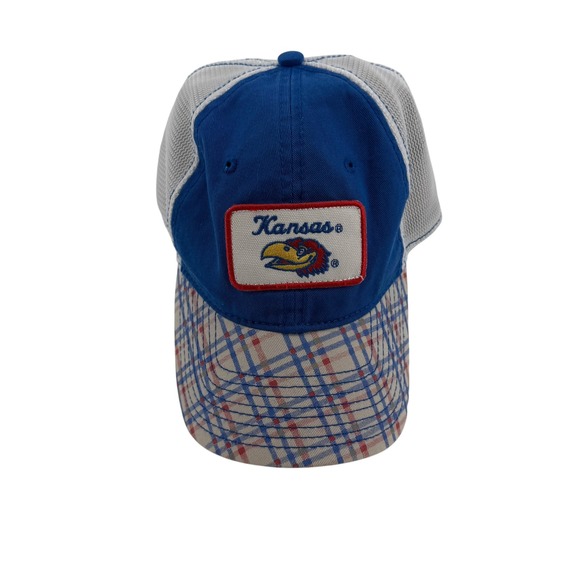 NCAA Other - NCAA Kansas Jayhawks Trucker Hat Blue Plaid Brim Mesh Back Signatures Adjustable